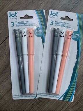 Jot Writing 3-Pack Erasable Pens - Gray, White, Peach - Medium, Black Ink